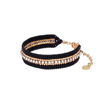 black and gold beaded bracelet with diamante detail