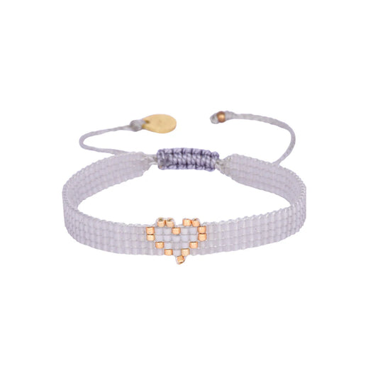 grey beaded adjustable bracelet with gold central heart