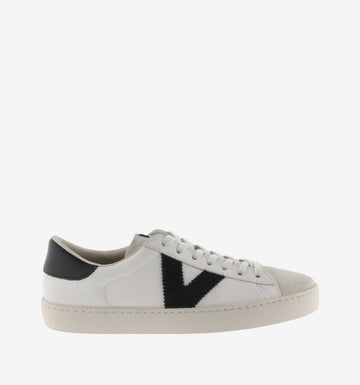 faux leather white trainers with suede toe and black v and back