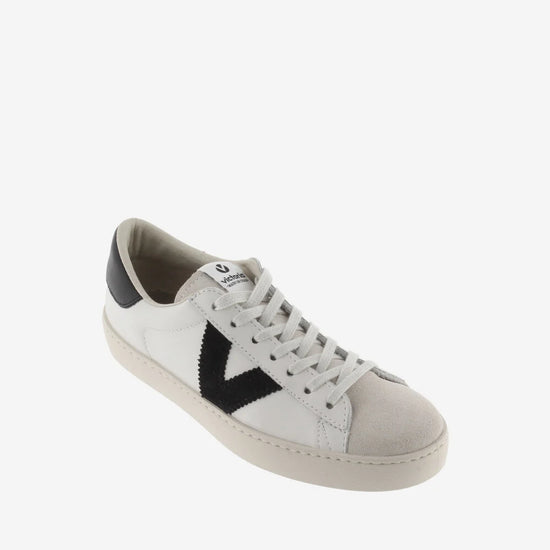 faux leather white trainers with suede toe and black v and back