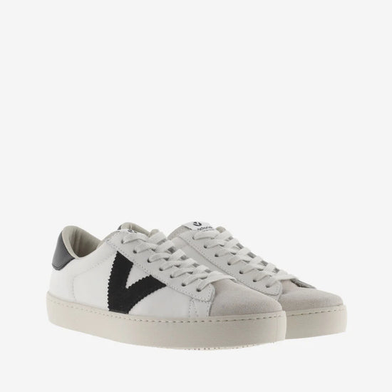 faux leather white trainers with suede toe and black v and back