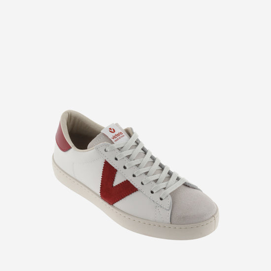 faux leather trainers with sueded toe and red V 