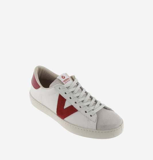 faux leather trainers with sueded toe and red V 