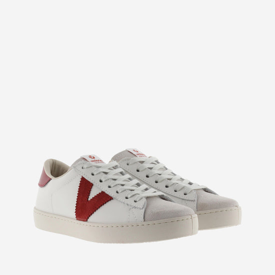 faux leather trainers with sueded toe and red V 