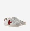 faux leather trainers with sueded toe and red V 