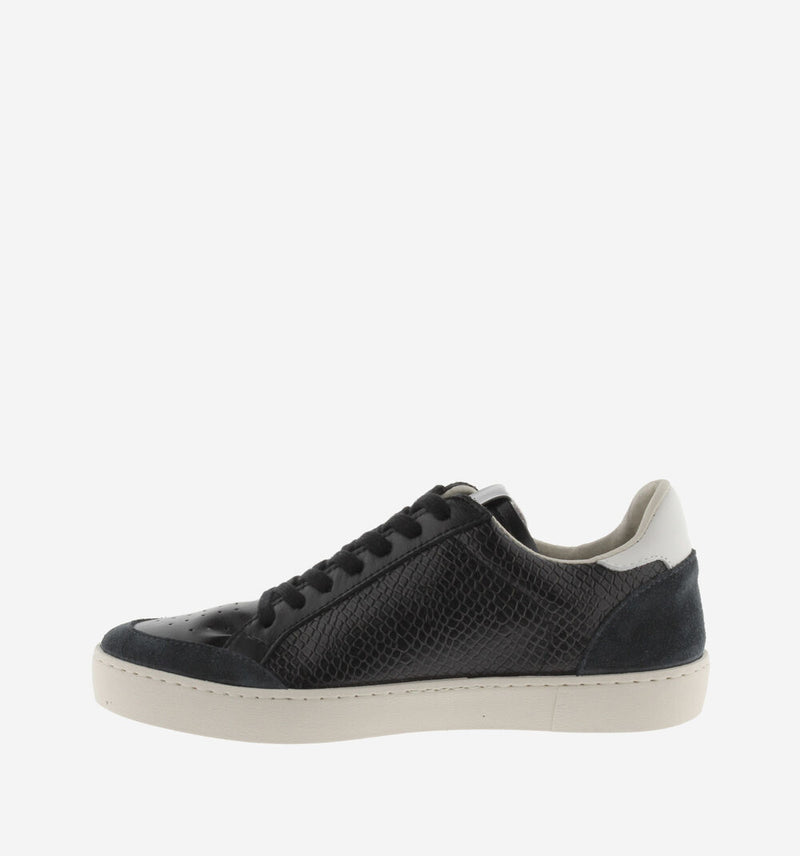 Black leather and suede trainer with glittery V on outer side with rubber sole