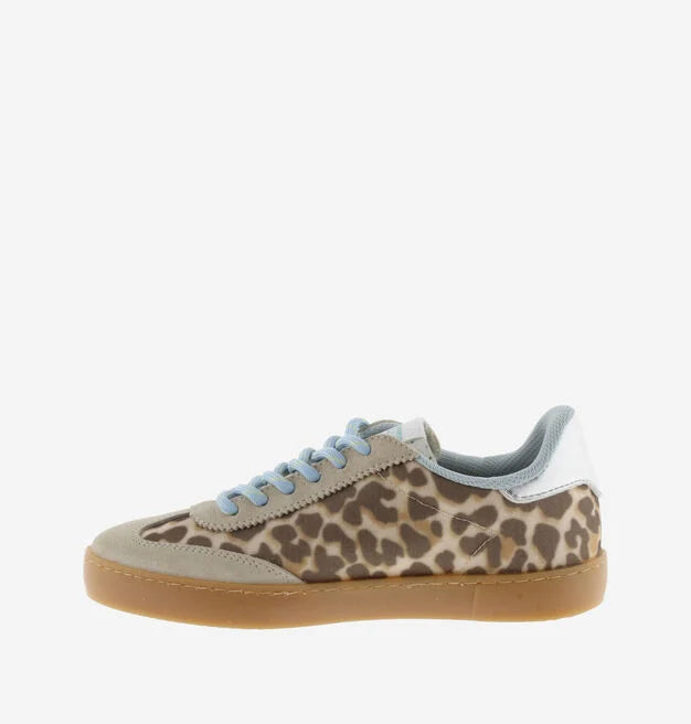 animal print trainers with blue laces  side