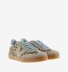 animal print trainers with blue laces  front view