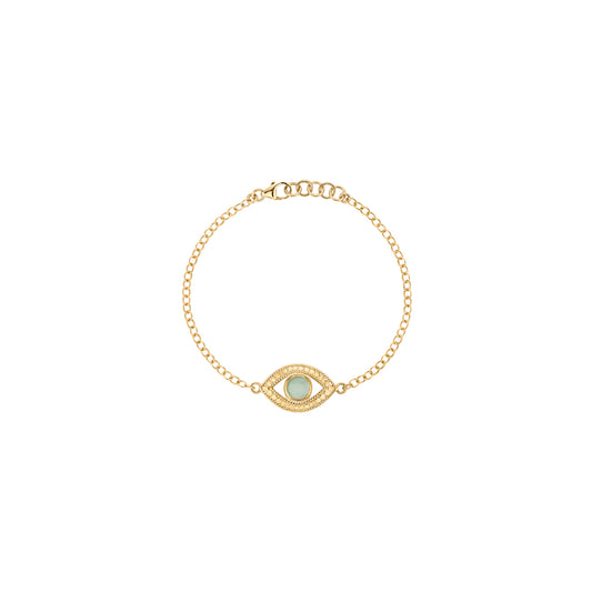 Gold evil eye bracelet with green opal stone 