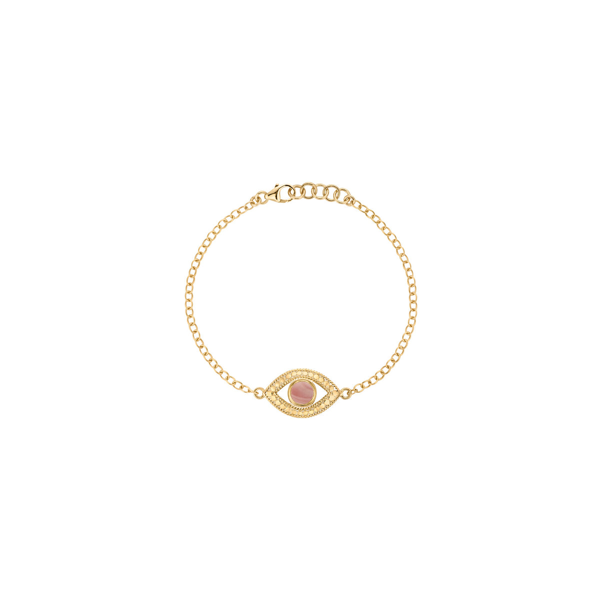Gold evil eye bracelet with pink opal stone 
