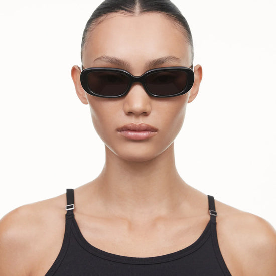 Black rectangular framed sunglasses