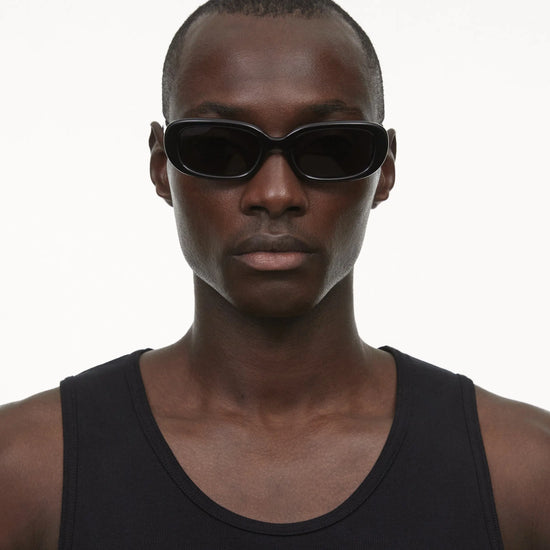 Black rectangular framed sunglasses