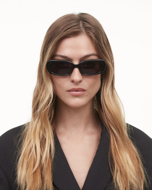 Black rectangular framed sunglasses