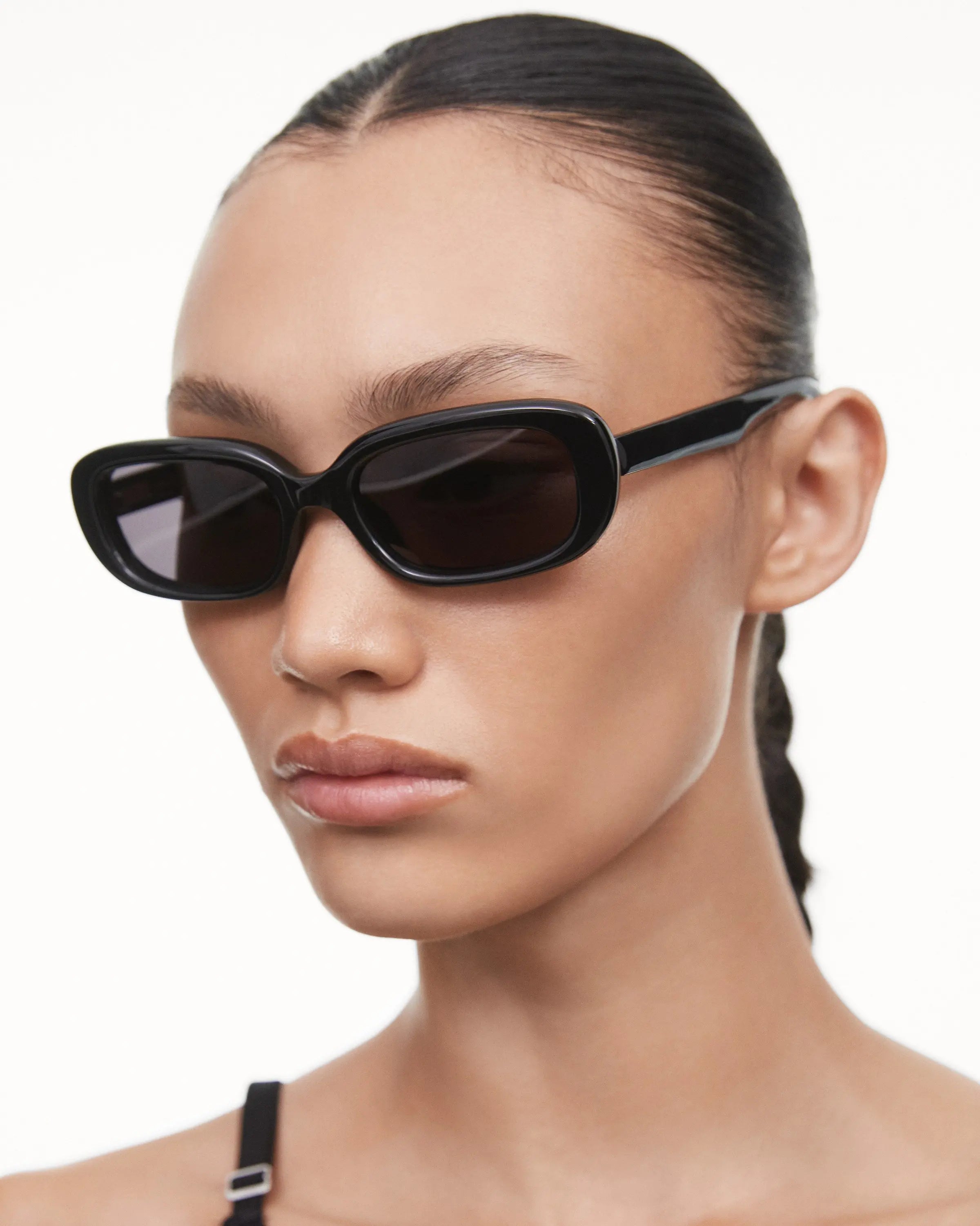 Black rectangular framed sunglasses