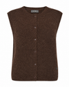 flat lay of a brown knit button through vest with a round neck 
