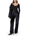 Navy velour drape trousers