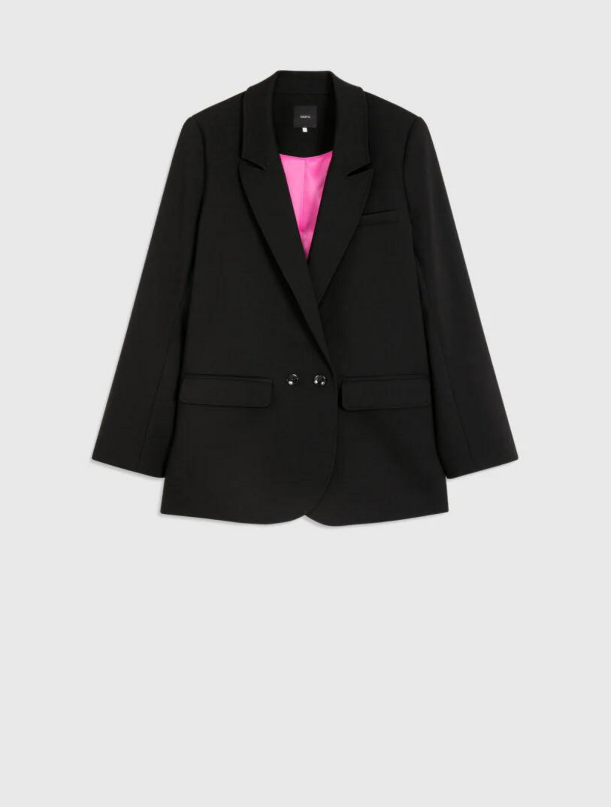 Black shallow double breasted blazer with peak lapel