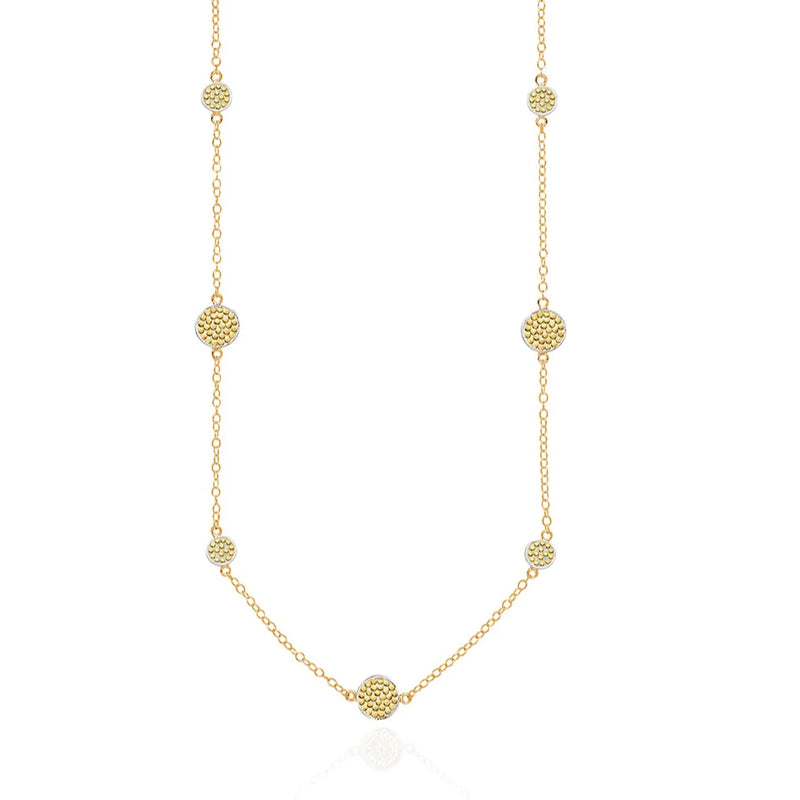Classic Long Multi-Disc Station Necklace Gold