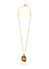 tigers eye rock stone pendant with cz stone and long gold chain with lobster clasp
