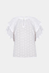 White polka dot blouse on a white background
