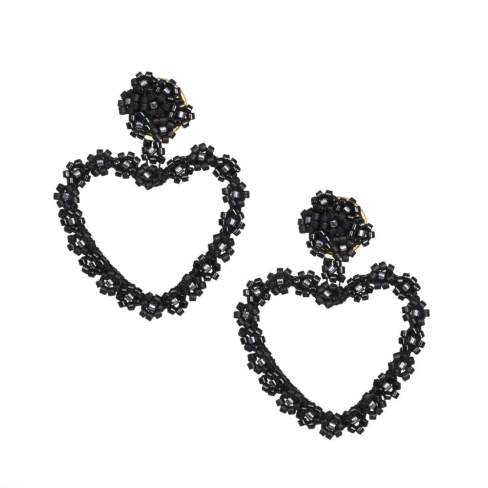 Black beaded heart shaped earrings