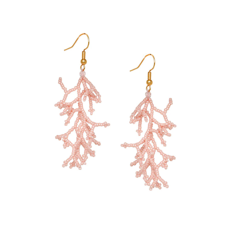 Pink beaded earrings in the shape of coral