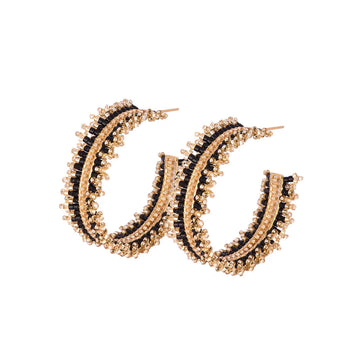 black and gold hoop fringe earrings