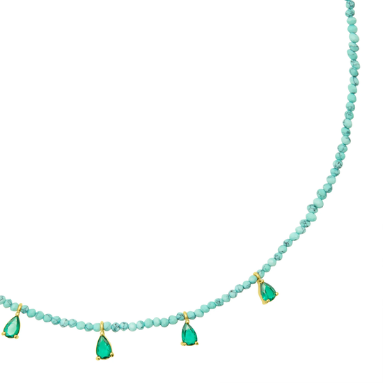turquoise beaded choker necklace with charms close up