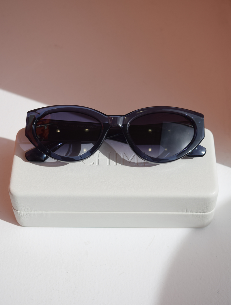 Blue sunglasses in a cateye style 
