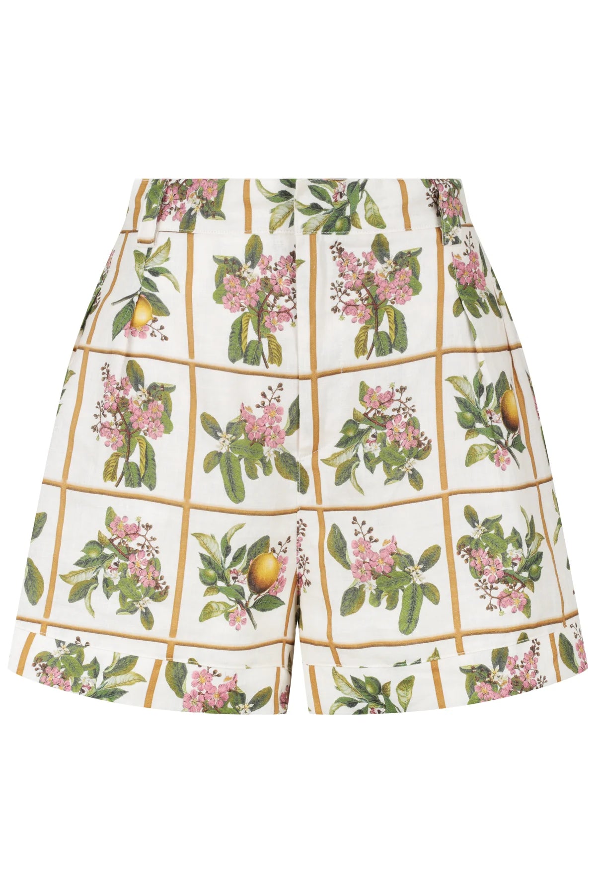 Botanical inspired shorts with belt loops side pockets and zip fly