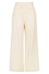 Cream linen wide leg trousers with two front patch pockets
