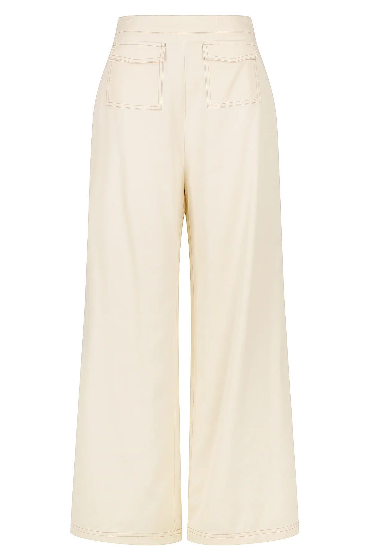 Cream linen wide leg trousers with two front patch pockets