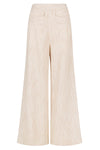 Cream striped linen wide leg trousers with two front patch pockets