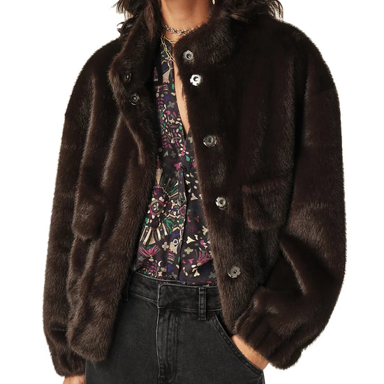 Faux fur brown bomber jacket