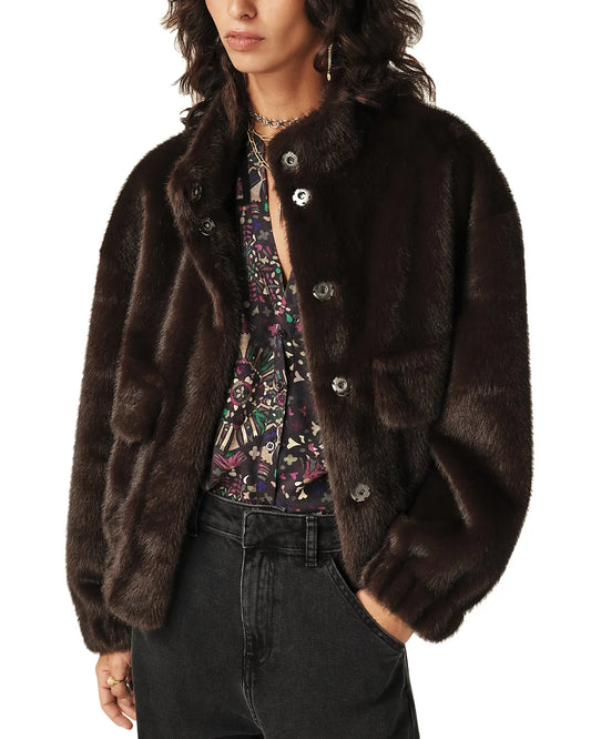 Faux fur brown bomber jacket