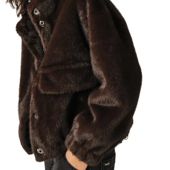 close up of the brown faux fur 