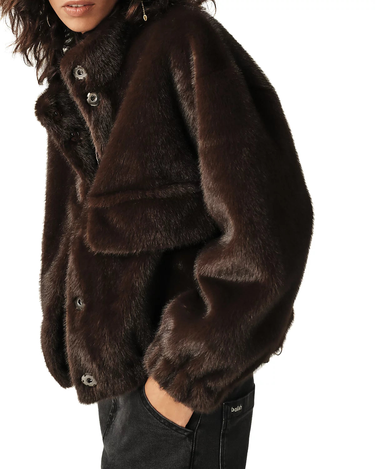 close up of the brown faux fur 