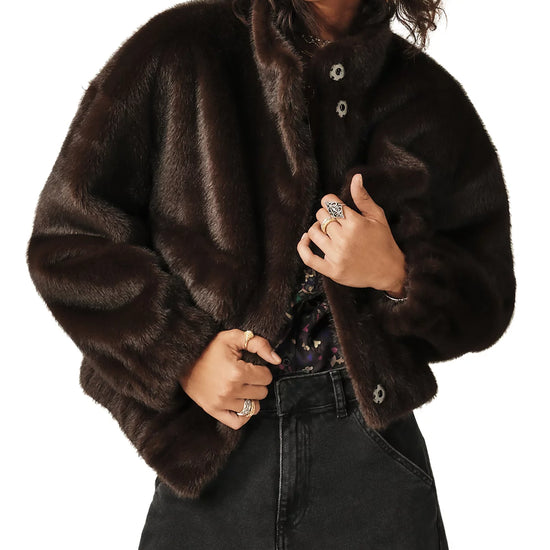 Brown faux fur bomber jacket