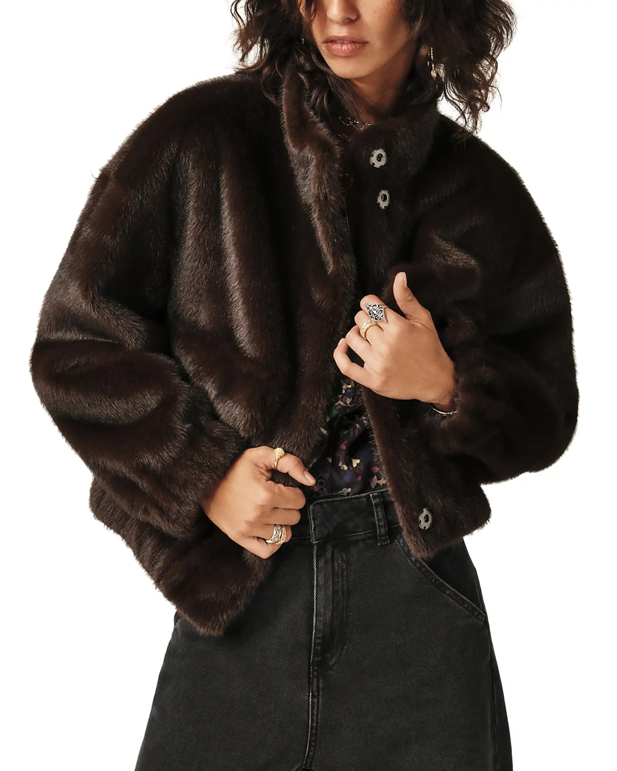 Brown faux fur bomber jacket