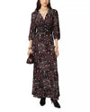 Midaxi length dress with V neck and 3/4 length sleeves with all over print