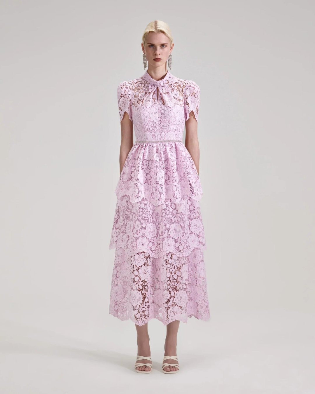Pink Cord Lace Tiered Midi Dress Sass Edge