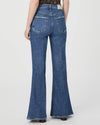 Medium blue high waist jeans with flared bottom rear view