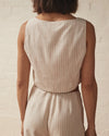 Cream stripped cropped waistcoat with button fastening and two front patch pockets