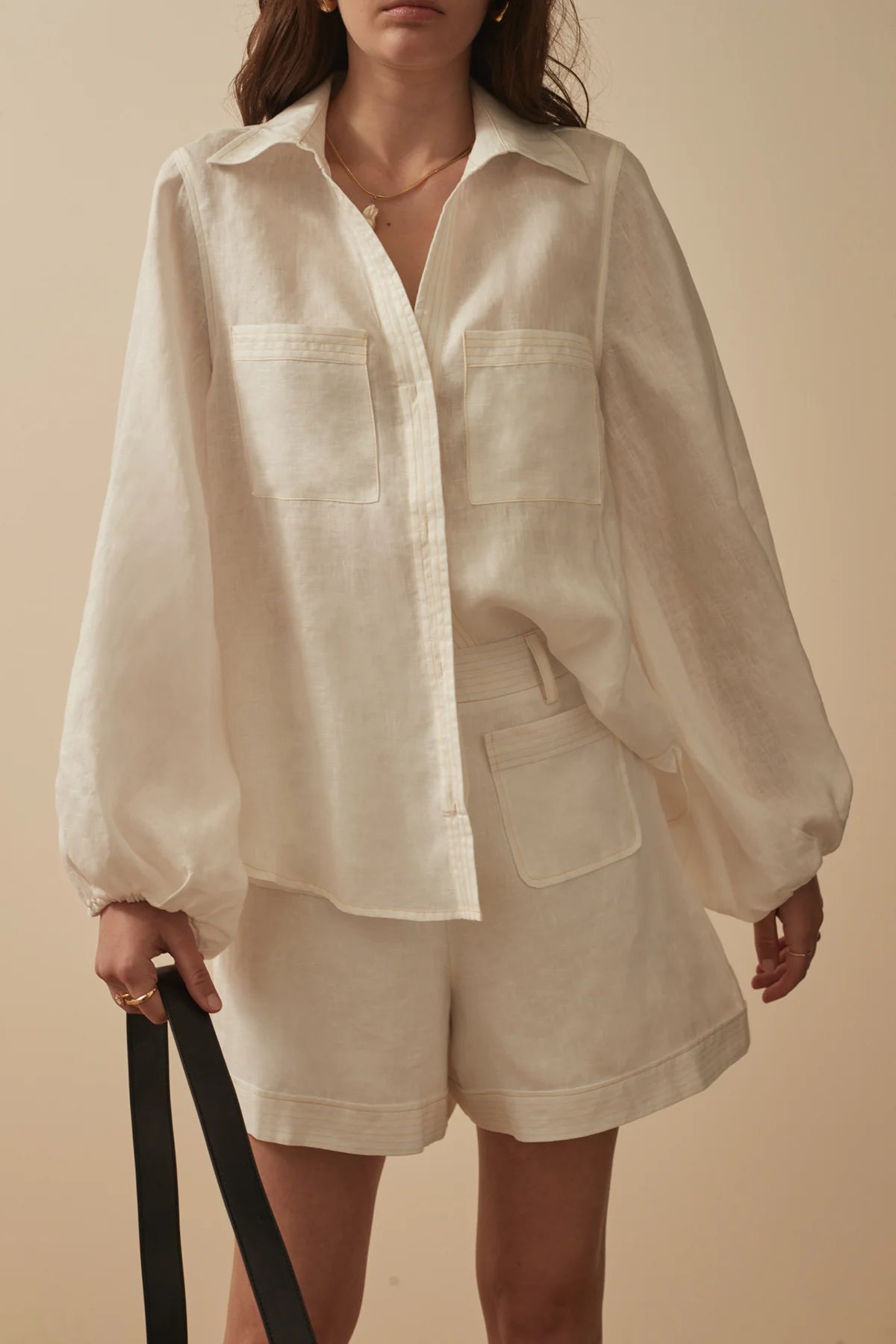 White linen shirt with balloon sleeves