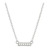 Silver necklace with a bar pendant on a white background