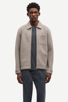 light grey/beige wool mens zip jacket with chest pocket and point collar model shot