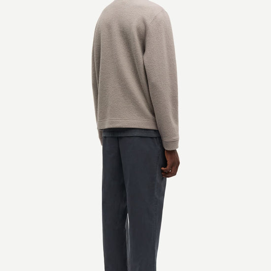 light grey/beige wool mens zip jacket with chest pocket and point collar rear view 