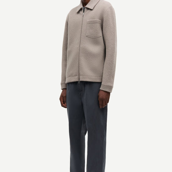 light grey/beige wool mens zip jacket with chest pocket and point collar side view 