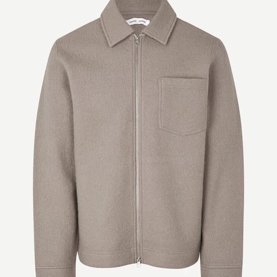 light grey/beige wool mens zip jacket with chest pocket and point collar