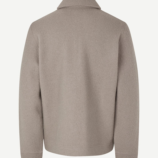 light grey/beige wool mens zip jacket with chest pocket and point collar rear view